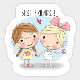 Best friends. Two girls holding hands. Sticker